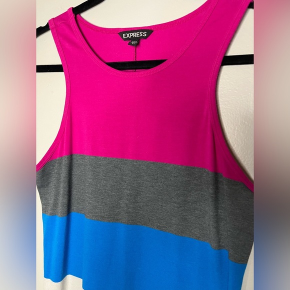 Express Bodycon Color Block Midi Sleeveless Dress Pink Multicolor Size Large - Picture 4 of 5